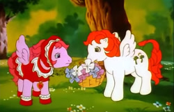 Size: 637x411 | Tagged: safe, imported from derpibooru, screencap, heart throb, paradise, pony, through the door, clothes, dress, flower, g1