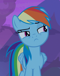 Size: 750x950 | Tagged: safe, imported from derpibooru, screencap, rainbow dash, pegasus, pony, not asking for trouble, cropped, female, lidded eyes, mare, solo, unamused