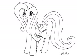 Size: 2338x1700 | Tagged: safe, artist:stardustchild01, imported from derpibooru, fluttershy, pony, female, monochrome, solo, traditional art