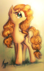 Size: 591x949 | Tagged: safe, artist:magfen, artist:theflyingmagpie, imported from derpibooru, pear butter, pony, the perfect pear, cute, female, looking up, pearabetes, solo