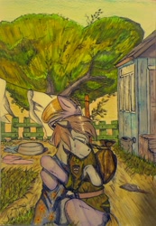 Size: 1392x2013 | Tagged: safe, artist:incrediblepanzer, imported from derpibooru, pony, '90s, army, couple, homecoming, hug, military uniform, russia, tree