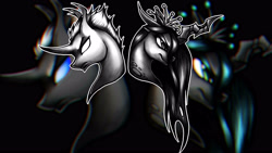 Size: 3840x2160 | Tagged: safe, artist:thatonegib, imported from derpibooru, queen chrysalis, changeling, changeling queen, bust, frown, high res, portrait, smiling, tattoo, tattoo design, wallpaper