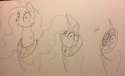 Size: 1280x774 | Tagged: safe, artist:greyscaleart, imported from derpibooru, princess celestia, alicorn, pony, :i, female, mare, retreating, solo, traditional art, wat