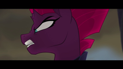 Size: 1600x900 | Tagged: safe, imported from derpibooru, screencap, tempest shadow, pony, unicorn, my little pony: the movie, angry, badass, broken horn, horses doing horse things, nose wrinkle, scowl