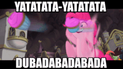 Size: 600x337 | Tagged: safe, edit, edited screencap, imported from derpibooru, screencap, pinkie pie, pony, my little pony: the movie, animated, assaulting with cake, black bars, cupcake, dakka, female, food, gif, heavy weapons guy, holy shit quotient, loop, more dakka, team fortress 2