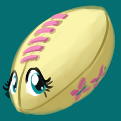 Size: 640x640 | Tagged: safe, artist:giantmosquitoponies, imported from derpibooru, fluttershy, object pony, original species, american football, ball, flutterball, green background, inanimate tf, ponified, simple background, solo, transformation, what has science done