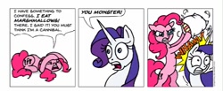 Size: 1001x413 | Tagged: safe, artist:gingerfoxy, imported from derpibooru, pinkie pie, rarity, earth pony, pony, unicorn, pony comic generator, comic, pillow