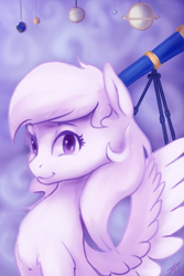 Size: 1280x1920 | Tagged: safe, artist:penny-wren, imported from derpibooru, oc, oc only, oc:starstorm slumber, pegasus, pony, female, planet, solo, telescope