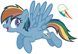 Size: 1502x1048 | Tagged: artist needed, safe, artist:chaostrical, imported from derpibooru, rainbow dash, pegasus, pony, daughter, female, looking back, not rainbow dash, parent:rainbow dash, simple background, solo, white background
