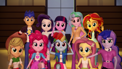 Size: 1920x1080 | Tagged: safe, artist:razethebeast, imported from derpibooru, applejack, flash sentry, fluttershy, pinkie pie, princess celestia, princess luna, rainbow dash, rarity, sunset shimmer, twilight sparkle, human, equestria girls, 3d, clothes, looking at you, principal celestia, source filmmaker, vice principal luna