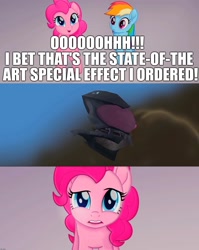 Size: 1906x2400 | Tagged: safe, edit, edited screencap, imported from derpibooru, screencap, pinkie pie, rainbow dash, pony, my little pony: the movie, conspicuous cg, discussion in the comments, image macro, meme, storm king's ship