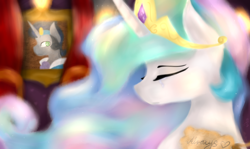 Size: 3600x2140 | Tagged: safe, artist:dixierarity, idw, imported from derpibooru, king sombra, princess celestia, pony, reflections, always, celestibra, comic, female, king, love, male, princess, shipping, straight