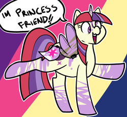 Size: 1584x1455 | Tagged: safe, artist:/d/non, imported from derpibooru, moondancer, alicorn, pony, unicorn, 30 minute art challenge, cardboard wings, clothes, costume, derp, disguise, fake wings, female, hidden cutie mark, paint, paper-thin disguise, solo