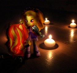 Size: 710x675 | Tagged: safe, artist:whatthehell!?, edit, imported from derpibooru, adagio dazzle, sunset shimmer, equestria girls, bone, boots, candle, candlelight, chalice, doll, equestria girls minis, irl, photo, ritual, toy