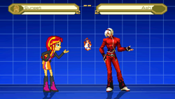 Size: 640x360 | Tagged: safe, artist:toonalexsora007, imported from derpibooru, sunset shimmer, equestria girls, ash crimson, blowing a kiss, crossover, fiery shimmer, fire, king of fighters, mugen