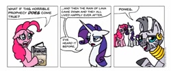 Size: 992x414 | Tagged: safe, artist:gingerfoxy, imported from derpibooru, pinkie pie, rarity, zecora, earth pony, pony, unicorn, zebra, fallout equestria, pony comic generator, book, comic, ear piercing, earring, female, floppy ears, hooves, jewelry, mare, neck rings, open mouth, piercing, simple background, white background