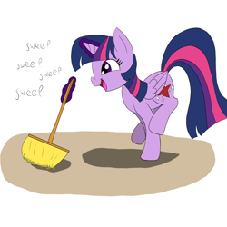Size: 3000x3000 | Tagged: safe, artist:otakuponi, imported from derpibooru, twilight sparkle, alicorn, pony, broom, female, magic, open mouth, simple background, smiling, solo, sweeping, sweepsweepsweep, telekinesis, twilight sparkle (alicorn), white background