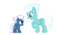 Size: 1280x720 | Tagged: safe, artist:flashimmer, imported from derpibooru, fleetfoot, night glider, pegasus, pony, cute, duo, duo female, female, filly, filly night glider, glideabetes, looking at each other, mare, open mouth, open smile, raised hoof, show accurate, similarities, simple background, sisters, smiling, smiling at each other, transparent background