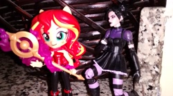 Size: 2592x1456 | Tagged: safe, artist:artking3000, imported from derpibooru, sunset shimmer, equestria girls, doll, equestria girls minis, eqventures of the minis, female, irl, marvel, nico minoru, outfit, photo, runaways, sister grimm, toy