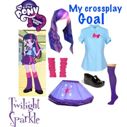 Size: 600x600 | Tagged: safe, imported from derpibooru, twilight sparkle, equestria girls, clothes, cosplay, costume, crossplay, eqg promo pose set, goal, idea, leg warmers, shirt, shoes, skirt, socks, wig