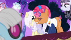 Size: 847x473 | Tagged: safe, imported from derpibooru, screencap, inky rose, lily lace, photo finish, starstreak, pony, honest apple, one eye closed, wink