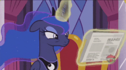 Size: 680x382 | Tagged: safe, imported from derpibooru, screencap, princess luna, alicorn, pony, a royal problem, animated, cute, female, floppy ears, gif, lunabetes, magic, newspaper, shake, solo, telekinesis, treehouse logo