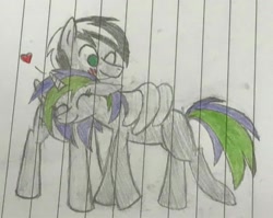 Size: 1600x1274 | Tagged: artist needed, safe, imported from derpibooru, oc, oc only, oc:frenzy nuke, oc:stripes, pony, female, lined paper, male, mare, stallion, traditional art