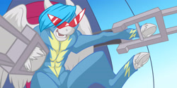 Size: 4200x2100 | Tagged: safe, artist:foxenawolf, imported from derpibooru, oc, oc only, oc:air mach, pony, fanfic:piercing the heavens, absurd resolution, fanfic art, kamina, kamina sunglasses, tengen toppa gurren lagann, wonderbolts