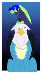Size: 2100x3600 | Tagged: safe, artist:foxenawolf, imported from derpibooru, oc, oc only, oc:matteo, oc:twister, griffon, fanfic:piercing the heavens, behaving like a bird, clothes, context is for the weak, costume, fanfic art, shadowbolts costume, snoopy, unamused, uniform, wonderbolts uniform