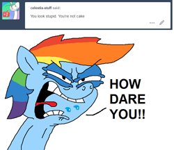 Size: 646x557 | Tagged: safe, artist:rainbowdashsmailbag, imported from derpibooru, rainbow dash, pony, angry, ask, dialogue, spit, squint, tongue out, tumblr