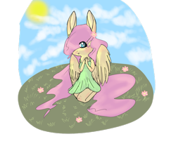 Size: 1024x850 | Tagged: safe, artist:dogjaws, deleted from derpibooru, imported from derpibooru, fluttershy, anthro, clothes, dress, kneeling, looking at you