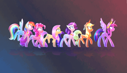 Size: 4500x2600 | Tagged: safe, artist:siggie740, imported from derpibooru, applejack, fluttershy, pinkie pie, rainbow dash, rarity, twilight sparkle, alicorn, pony, absurd resolution, big crown thingy, elements of harmony, female, jewelry, mane six, mare, regalia, twilight sparkle (alicorn)