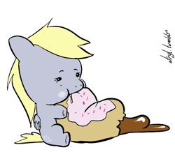 Size: 594x517 | Tagged: safe, artist:atryl, editor:jamalleymall, imported from derpibooru, derpy hooves, pegasus, pony, cute, donut, female, food, simple background, solo, white background