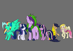 Size: 2414x1679 | Tagged: safe, imported from derpibooru, oc, oc:apple danish, oc:blazing starlight sparkle, oc:crystal pearl, oc:orchid, oc:rainbow storm, oc:twila shine sparkle, dracony, hybrid, adopted offspring, female, gray background, interspecies offspring, male, offspring, parent:applejack, parent:big macintosh, parent:fancypants, parent:fluttershy, parent:rainbow dash, parent:rarity, parent:soarin', parent:spike, parent:twilight sparkle, parents:canon x oc, parents:fluttermac, parents:raripants, parents:soarinjack, parents:twispike, simple background, tumblr blog