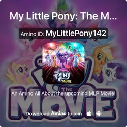 Size: 1024x1024 | Tagged: safe, imported from derpibooru, applejack, fluttershy, pinkie pie, rainbow dash, rarity, spike, twilight sparkle, alicorn, pony, my little pony: the movie, advertisement, amino, app, mane six, twilight sparkle (alicorn)