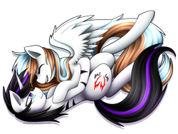 Size: 1600x1200 | Tagged: safe, artist:jadekettu, imported from derpibooru, oc, oc only, oc:snow mist, oc:waffles, pegasus, pony, unicorn, duo, simple background, transparent background