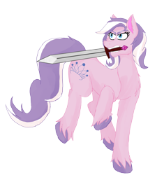 Size: 2481x2640 | Tagged: safe, artist:cornerverse, imported from derpibooru, diamond tiara, earth pony, pony, female, mare, mouth hold, older, older diamond tiara, simple background, solo, sword, transparent background, unshorn fetlocks, weapon