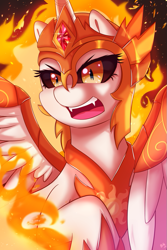 Size: 667x1000 | Tagged: safe, artist:tikrs007, imported from derpibooru, daybreaker, alicorn, pony, a royal problem, fangs, female, helmet, mare, solo