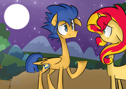 Size: 1774x1252 | Tagged: safe, artist:jankrys00, imported from derpibooru, flash sentry, sunset shimmer, pony, unicorn, duo, female, flashimmer, male, shipping, straight