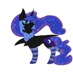 Size: 2560x2560 | Tagged: safe, artist:brokensilence, imported from derpibooru, nightmare moon, pony, armor, chest fluff, clothes, cute, female, moonabetes, one eye closed, pouting, simple background, socks, solo, striped socks, thigh highs, transparent background, tsundere, tsundere moon