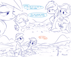 Size: 5000x4000 | Tagged: safe, artist:dilarus, deleted from derpibooru, imported from derpibooru, rainbow dash, scootaloo, pony, comic:the only one, absurd resolution, blushing, comic, monochrome, partial color