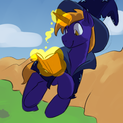 Size: 700x700 | Tagged: safe, artist:goat train, imported from derpibooru, oc, oc only, oc:star bright, pony, book, colored sketch, commission, cosmic wizard, macro, magic, male, mega giant, reading, solo, stallion, telekinesis