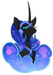 Size: 2480x3507 | Tagged: safe, artist:underpable, imported from derpibooru, nightmare moon, alicorn, pony, bust, constellation, ethereal mane, female, galaxy mane, simple background, solo, transparent background