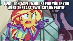 Size: 600x337 | Tagged: safe, edit, edited screencap, imported from derpibooru, screencap, sci-twi, sunset shimmer, twilight sparkle, equestria girls, friendship games, angry, exploitable meme, image macro, meme, memeful.com, opposite day, spongebob squarepants, sunset yells at twilight