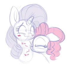 Size: 1000x900 | Tagged: safe, artist:heir-of-rick, imported from derpibooru, pinkie pie, rarity, pony, blushing, female, kissing, lesbian, raripie, shipping, sketch