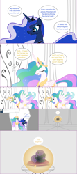 Size: 1282x2892 | Tagged: safe, artist:hakunohamikage, imported from derpibooru, princess celestia, princess luna, twilight sparkle, oc, oc:nyx, alicorn, pony, ask-princesssparkle, ask, door, magic, prone, sleeping, tumblr, twilight sparkle (alicorn)