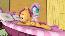 Size: 3840x2160 | Tagged: safe, artist:mendrick94, imported from derpibooru, diamond tiara, scootaloo, pony, 3d, collar, hypnosis, hypnotized, kaa eyes, massage, source filmmaker, swirly eyes