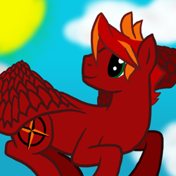 Size: 800x800 | Tagged: safe, artist:legendoflink, imported from derpibooru, oc, oc only, oc:auburn winds, pegasus, pony, attempted background, cute, flying, looking back, simple background, smiling