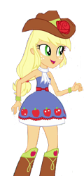 Size: 352x731 | Tagged: safe, artist:jeffersonfan99, imported from derpibooru, applejack, equestria girls, bare shoulders, boots, clothes, fall formal outfits, female, shoes, simple background, skirt, sleeveless, solo, strapless