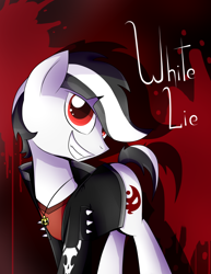 Size: 1224x1584 | Tagged: safe, artist:whitelie, imported from derpibooru, oc, oc only, oc:white lie, pony, clothes, jacket, jewelry, metal, pendant, solo